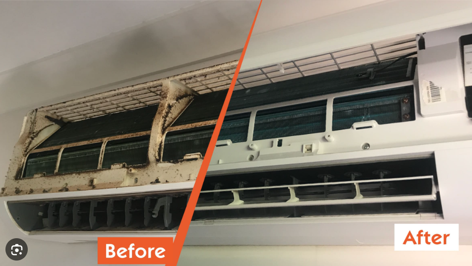 AC unit cleaning before and after comparison