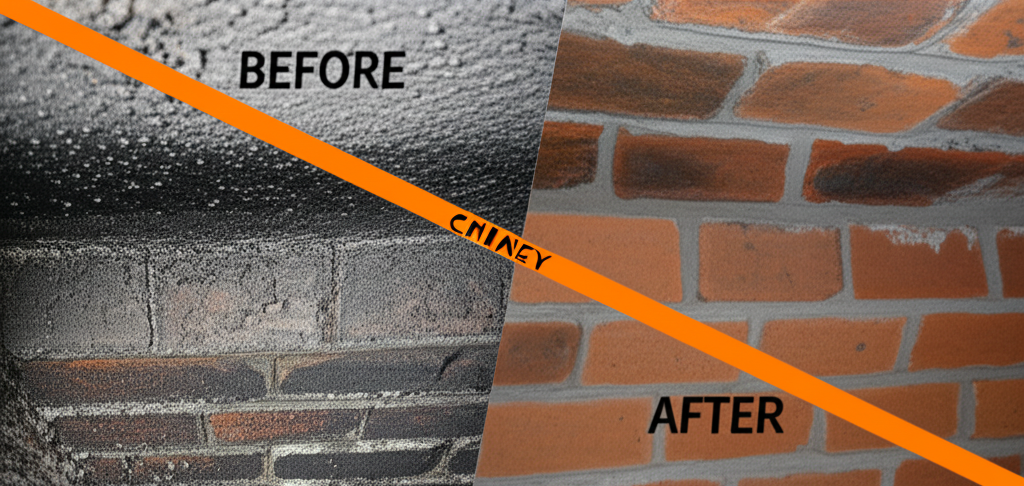 Chimney cleaning before and after comparison