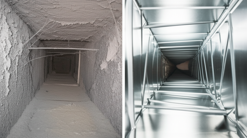 Residential duct cleaning before and after
