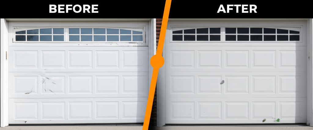 Garage door repair before and after comparison