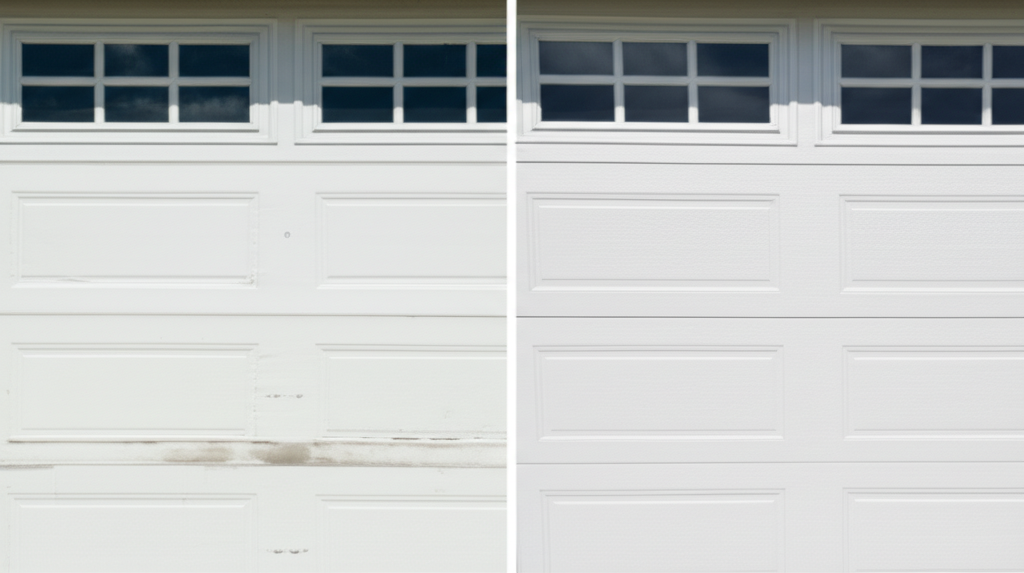 Garage door panel replacement before and after